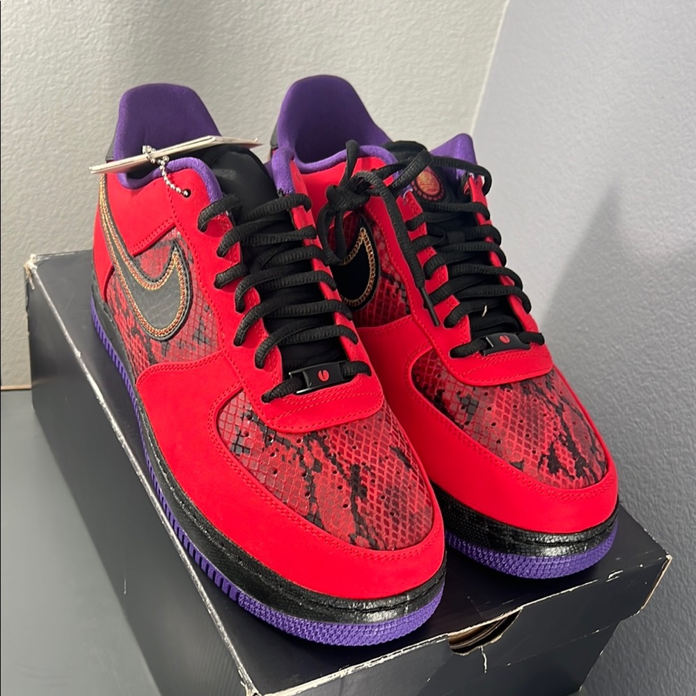 Red and Purple Sneakers with Snake Print